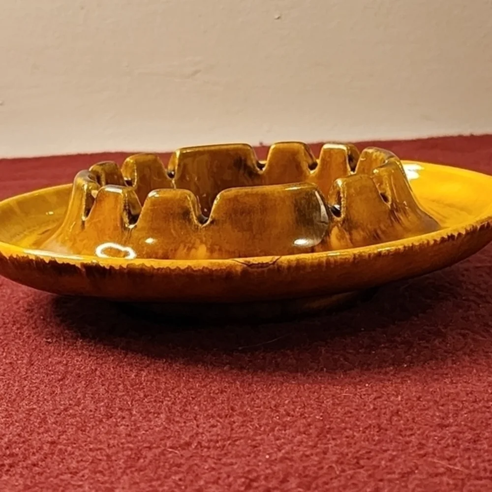 Vintage Haeger Ceramic Ashtray Brown/Yellow/Black Made In USA #2009‎